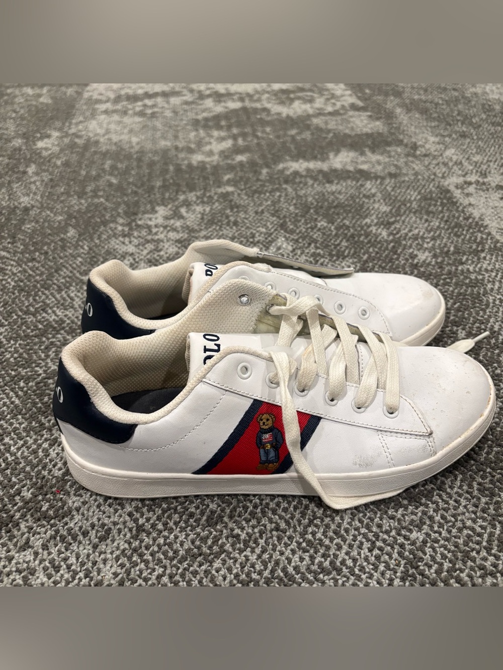Polo Ralph Lauren Quilton Bear Shoes White Low Top Sneakers Boys Size 6.5